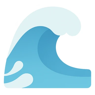 ocean wave cresting with white foam, color filled icon, modern and minimal look sticker
