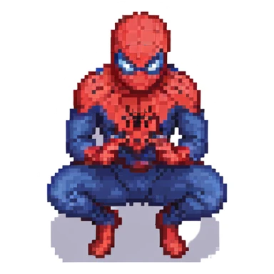 spider man crouching, pixel art style sticker