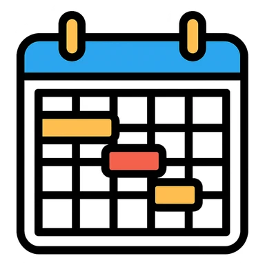 Gantt chart icon with calendar grid, simple and clean, color outline sticker