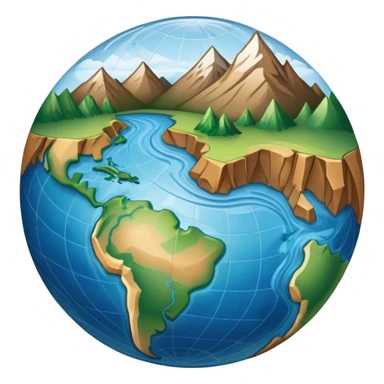 an icon featuring an earth with attitude and longitude lines, a textbook, and a topographic map, symbolizing geography as a science. The design includes a compass, mountain ranges, and rivers, representing the study of Earth's features and landscapes. Transparent background highlights geography. sticker
