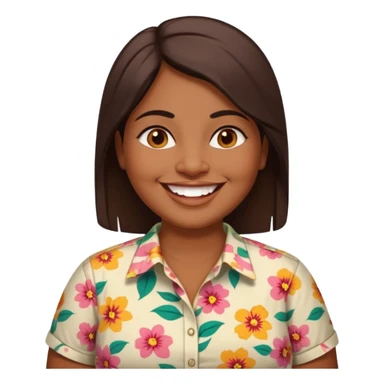 40 yr old chubby sri lankan woman, dark skin, straight brown hair, big smile, white teeth sticker