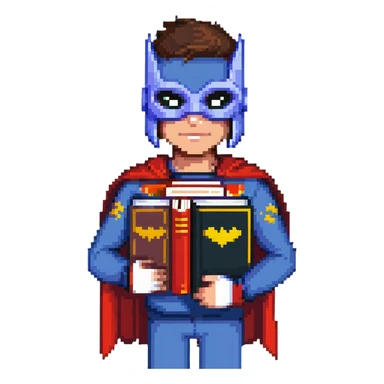 student with superhero mask and books sticker