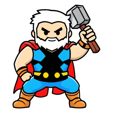 happy thor with lightning and hammer for kids sticker