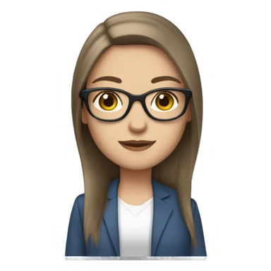 brown hair blue eyes long straight hair white skin woman glases sticker