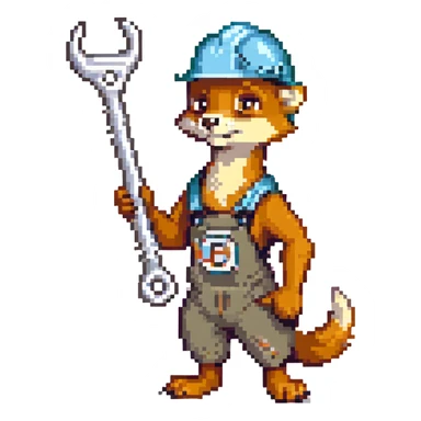 AN ANTHROPOMORPHIC WEASEL WITH A HARDHAT AND A LARGE SPANNER WRENCH sticker