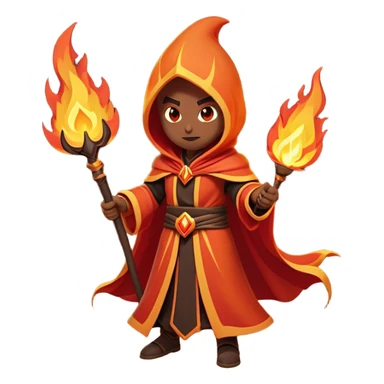 Clash of Clans aesthetic: Cinematic Ferocious Fire Mage Hero closeup Emoji, rendered in a 3D vector-style similar to standard emojis with minimal shading and bold, simplified shapes. A compact, isometric figure draped in flowing, charred and ember-lined robes, wielding a fiery staff crackling with intense flames. Eyes burning with an infernal glow, exuding raw, untamed power. Simplified yet unmistakably iconic, highly detailed and consistent, glowing with a fiery, molten radiance and high shine. Stylized with a touch of menacing sorcery and a searing, ember-infused outline, capturing the essence of a wrathful mage ready to unleash devastating fire magic! sticker