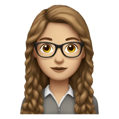 white girl with brown long hair and a glasses sticker