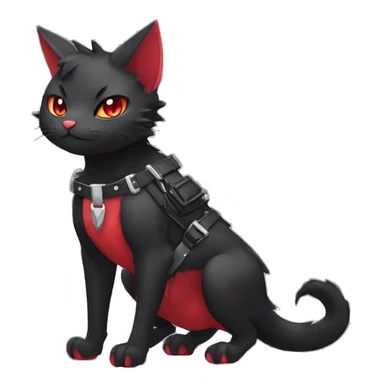 cool edgy cute kawaii black punk red fantasy nargacuga-bat-cat-Fakemon collar harness full body sticker