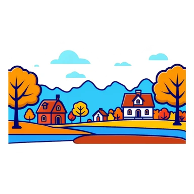 autumn fall scene with vibrant, multicolored leaves and trees sticker