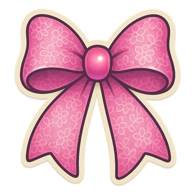 A pink bow sticker with a floral design, pink bow sticker with a lace texture sticker