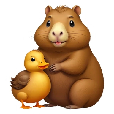 Capybara with a baby duck riding it sticker