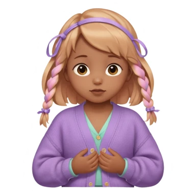 (cinematic macro portrait of baby Skye Newman:1.5), warm glowing brown baby skin with tiny twists tied in pastel ribbons, wearing a cozy oversized cardigan  sticker