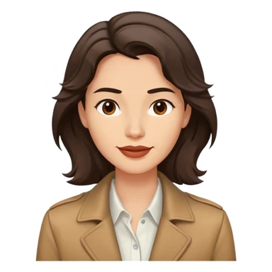 The person has a medium complexion, wavy  dark hair coming on his forehead, well-defined facial features with a strong jawline, full lips, and happy expression. They are wearing a white shirt layered with a brown jacket
 sticker