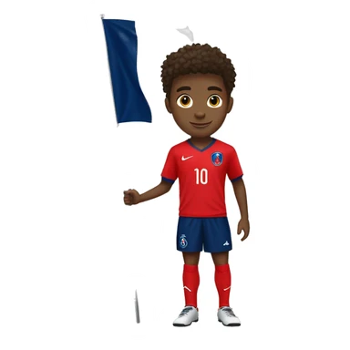 adolescent homme de 15 ans métisse avec des cheveux mi long mi court et brun avec un maillot du psg et un drapeau de la france en arrière plan sticker