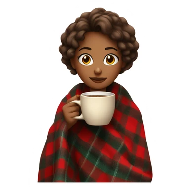 Beautiful girl wrapped in cozy plaid blanket drinking coffee sticker