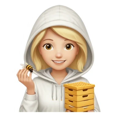 female bee keepers with blonde hair, white outfit, white hood,  sticker