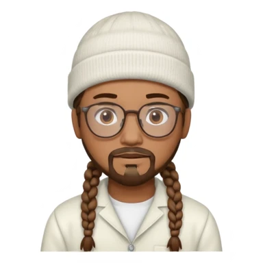 man with braids glasses beanie and goatee white clothes sticker