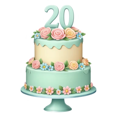 make a floral pastel cake that is aesthetic or vintage with the number 2 and 0 on it sticker