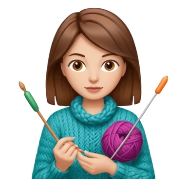  Woman with brown hair and highlights no glasses Knitting emoji sticker