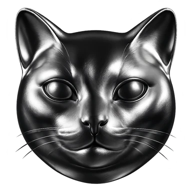 cat head with glossy chrome texture, dramatic lighting, ultra-reflective sticker