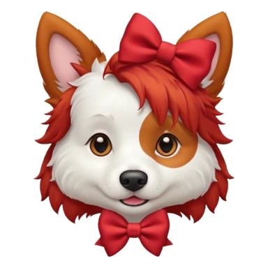 very red haired white dog with a bow on hair sticker