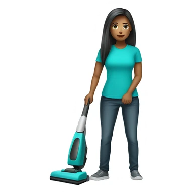 woman cleaner with light skin, long dark straight hair, she wea turquoise color t-shirt. She working with vacuum cleaners sticker