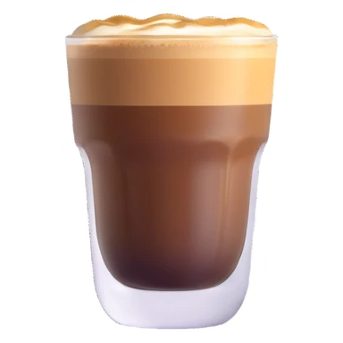 Small Gibraltar glass with cortado espresso, light brown color on top (NOT WHITE), deepening to darker brown at bottom, smooth surface, no froth or swirl sticker