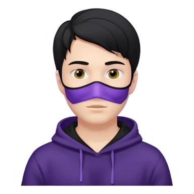 white man with black hair and black hoodie violett face mask sticker