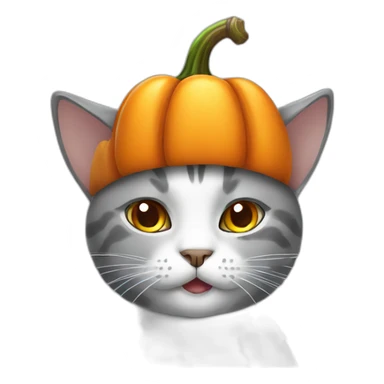 Grey cat with white spots wearing a pumpkin hat sticker