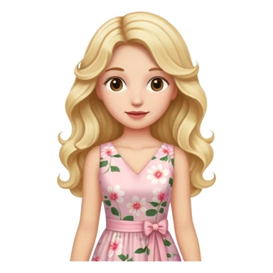 Evite skin lady with blonde long wavy hair with a light pink flowered dress sticker