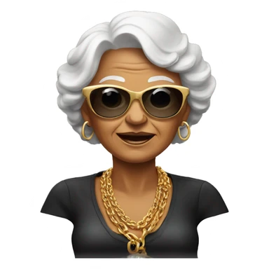 rich grandma in sunglasses with a gold chain sticker
