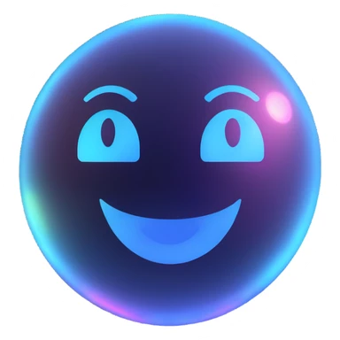 Floating holographic orb with a soft glow — a little futuristic, with a smiling face projected onto the surface. sticker
