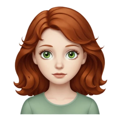 caucasian, pale, auburn haired girl, with medium length wavy hair, and sage green eyes with long eyelashes sticker
