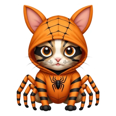 Tabby cat wearing a spider costume with big bulgy eyes with ears covered sticker