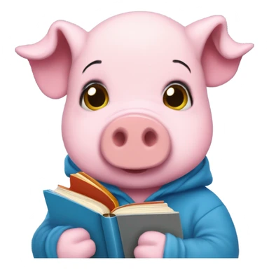 Cute pig beanie baby wearing a blue hoodie with books on it, reading a book called Little Women sticker