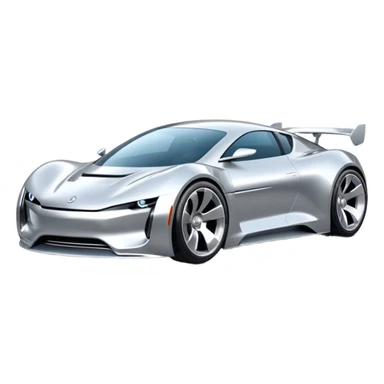A low-profile futuristic car emoji made of polished silver chrome, wide body stance, smooth aerodynamic shape, glossy metallic surface, soft reflections, luxury swag aesthetic, minimal details, iOS emoji style, centered on clean white background, studio lighting sticker