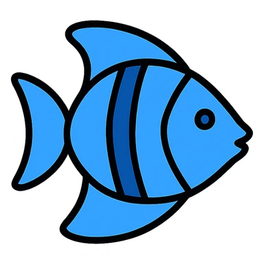 flat icon of a blue tropical fish, minimal color, no gradients sticker