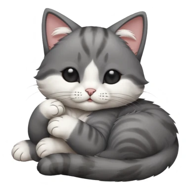 dark grey and white small cat with its eyes closed lying down leaning on its elbow with its paw curled under its head holding it up sticker