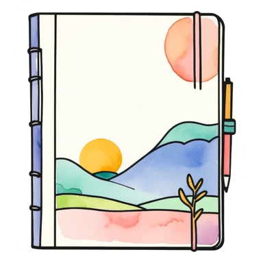 A closed soft pink diary book with Doodle drawings on the front cover, detailed watercolor whimsical illustration, isolated die cut sticker. Must be 8k, dpi 300 sticker