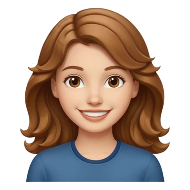 White girl, with medium wavy light brown hair, smiling sticker