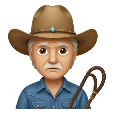 Give this emoji 🤠 a whip make it an old white guy with a whip make him mad  sticker