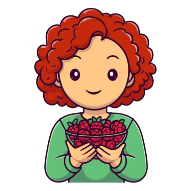 red-haired curly-haired woman holding raspberries in her hands sticker