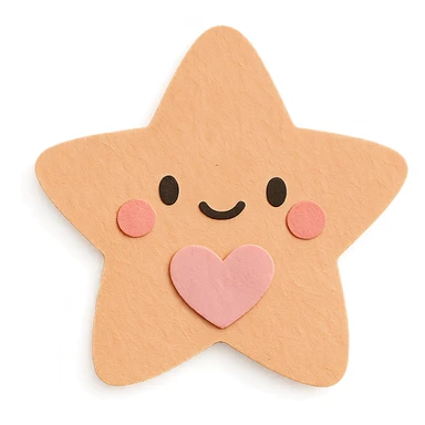 Adorable pastel orange star holding a tiny pastel heart, no arms or legs, full body, transparent background, in kawaii paper craft style. sticker