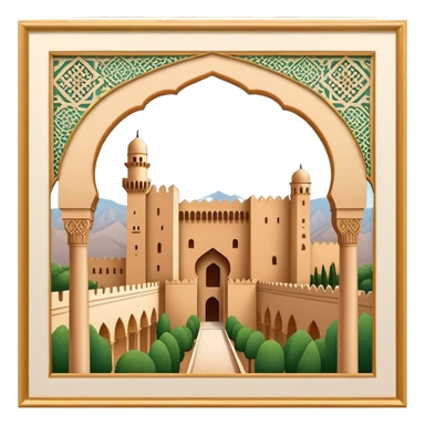 Realistic Alhambra de Granada Landmark Emoji, showcasing the Moorish palace’s intricate arches, geometric patterns, and historic fortress walls. sticker
