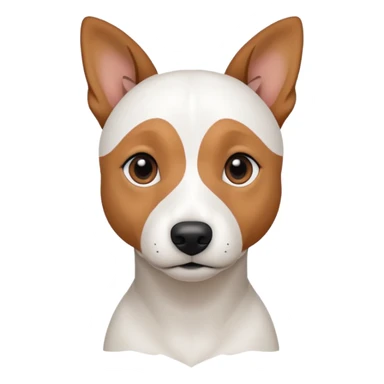 a fully white jack russell the size of a kelpie with floppy ears and a half white face sticker