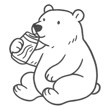 white polar bear drinking Coke, hand drawn outlined icon sticker