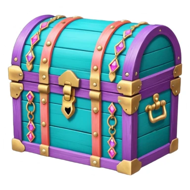 wooden treasure chest filled with coins pack in gradient of turquoise, blue, pink, purple, and coral color and jewels sticker