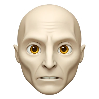 3D emoji of Lord Voldemort's face with pale skin, no nose (flat snake-like nostrils), sharp cheekbones, and intense eyes in glossy emoji style. sticker