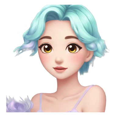 Gorgeous Beautiful Blushing Petite Colorful-Shiny-Pastel-Fairy-Anime-Girl with beautiful gradient pastel hair aesthetic sticker
