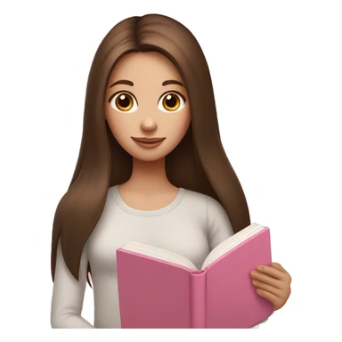 fair-skinned girl with long and straight brown hair holding a baby-pink-colored book sticker